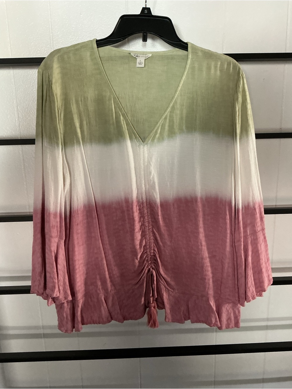 Good Used Women’s Large 3/4 Sleeve Top, CATO, BOHO, Ambre, H11